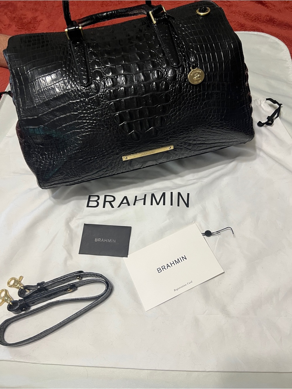 BLACK BRAHMIN FINLEY SATCHEL (LARGE) MELBOURNE STYLE  Crocodile Leather